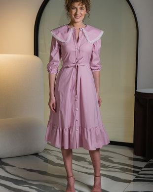 Rochie midi tip camasa roz pal