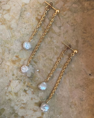 Cercei din argint placat cu aur 14k si perle de cultura Raindrops