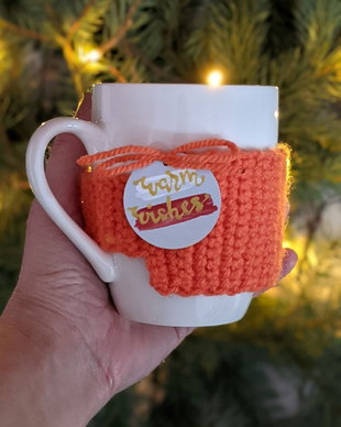 Cana + husa crosetata + eticheta de lemn personalizabila