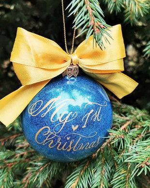 Glob sticla turquoise sclipicios "My 1st Christmas"