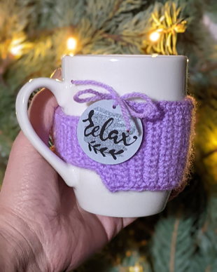 Cana + husa crosetata + eticheta de lemn personalizabila