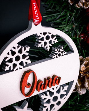 Decoratiune Craciun | Glob Lemn Personalizat cu Nume