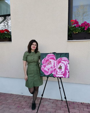 Tablou pictat cu bujori "Soulmates"