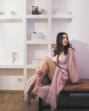 Kimono lung SNOW LILIAC din muselina certificata Oeko-Tek