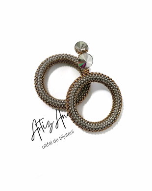 Cercei Hoop bronz, gri alabaster