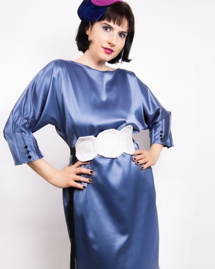 Rochie tafta pliuri - Aqua Blue