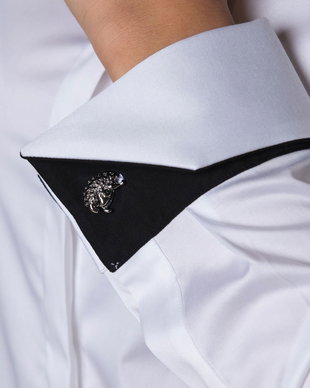 Camasa alba eleganta cu broderie pe guler si manseta artizanala