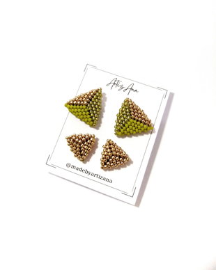 Set cercei triunghi verde lime auriu