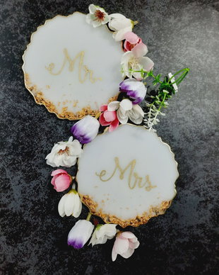 MR and MRS - 2 pieces Resin Coasters
