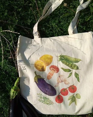 Sacosa textila (tote bag) cu legume
