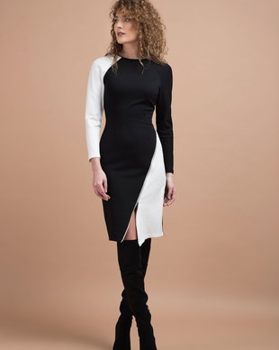 Rochie din jerse alb/negru