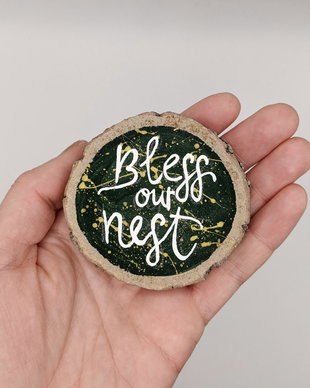 Magnet realizat pe felie de copac