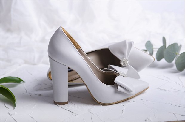 Pearl Pantofi de mireasa, cu perle piele naturala alb ivoire