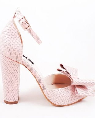 Chloe roz prafuit Cherry Blossom Pantofi cu funde si toc gros