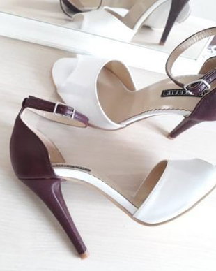 Marilyn Alb & burgundy Sandale mireasa piele naturala