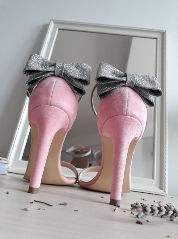 Millene sandale roz pudra si glitter argintiu piele naturala