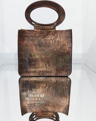 Geantă din piele bronz tip crocodil Grace
