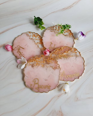 Blushing Beauty and RO Gold Words - 4 pieces Resin Coasters