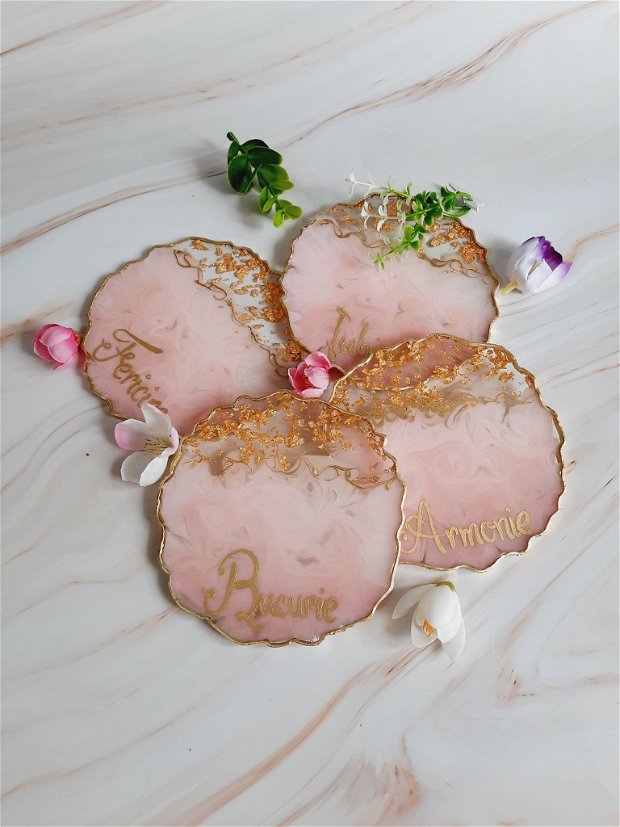 Blushing Beauty and RO Gold Words - 4 pieces Resin Coasters