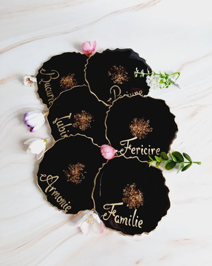 Black Beauty and RO Gold Words - 6 pieces Resin Coasters