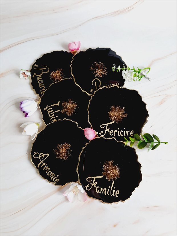 Black Beauty and RO Gold Words - 6 pieces Resin Coasters