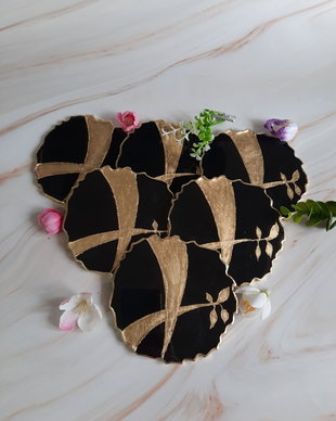 Black Gold Foil - 6 pieces Resin Coasters