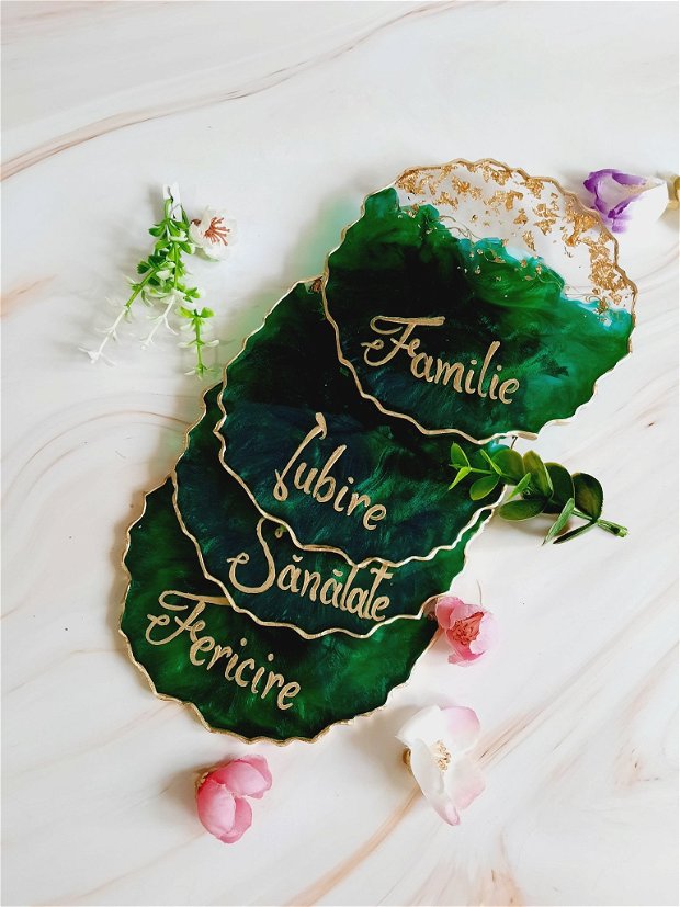 Emerald Beauty and RO Gold Words - 4 pieces Resin Coasters