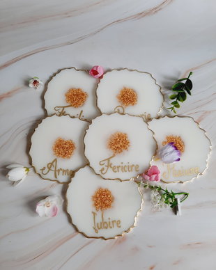 White and RO Gold Words - 6 pieces Resin Coasters