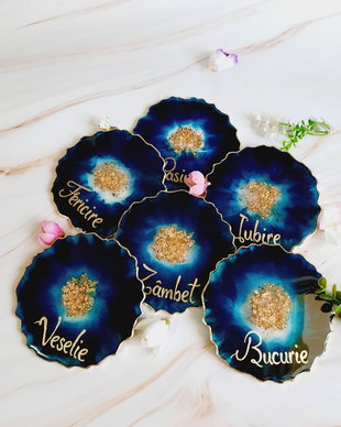 Electric and Gold Words - 6 pieces Resin Coasters