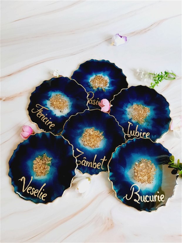 Electric and Gold Words - 6 pieces Resin Coasters