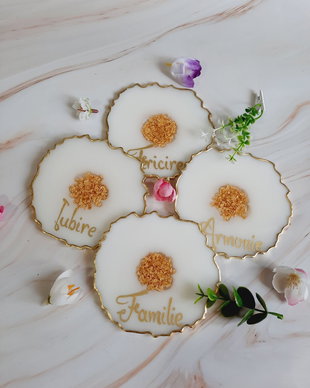 White and RO Gold Words - 4 pieces Resin Coasters