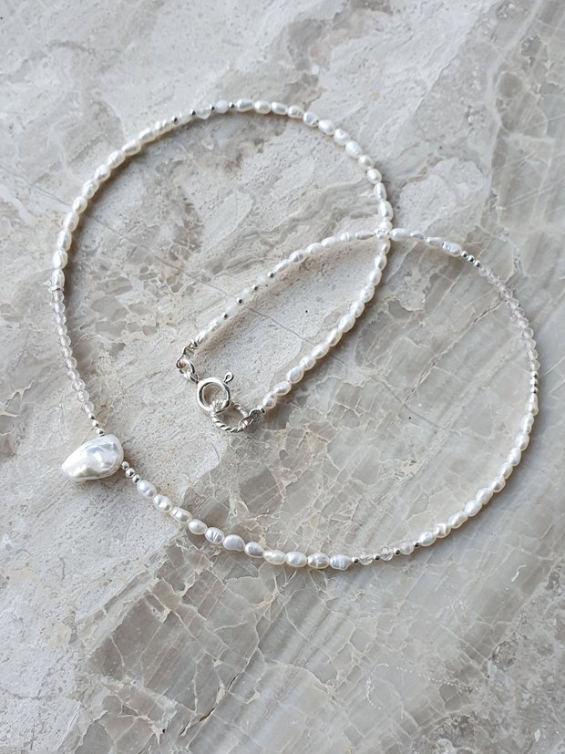 Colier Perle de Cultură, Piatra Lunii & Quartz