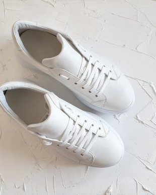 Sneakers piele naturala albi talpa groasa
