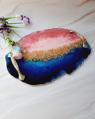 Electric Blue and Electric Pink - Oval Tray