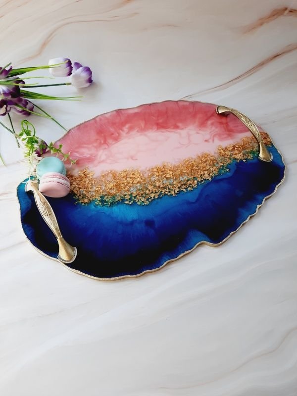 Electric Blue and Electric Pink - Oval Tray