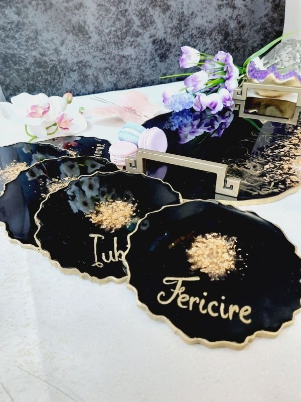 Back to Black - Oval Tray and 6 Resin Coasters