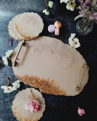 Café au Lait - Oval Tray and 6 Resin Coasters