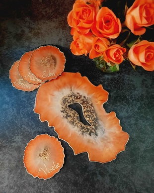 Red Pheonix - Vanity Platter and 4 Resin Coasters