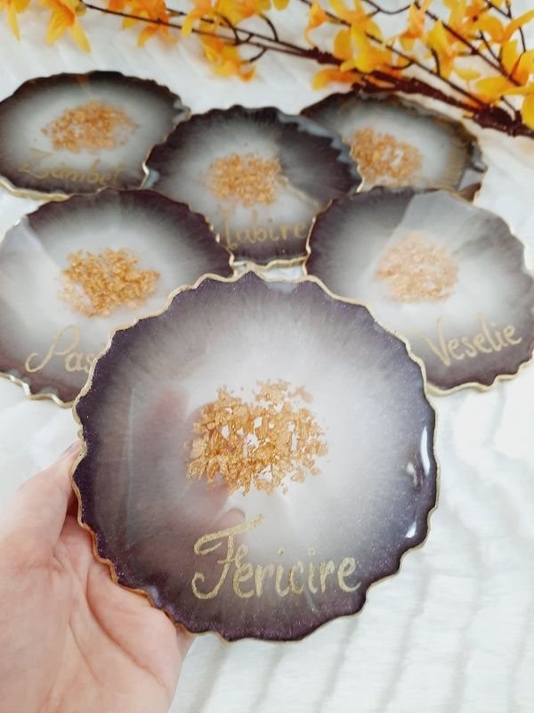 Starlight Violet - Oval Tray and 6 Resin Coasters