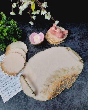 Light Blush - Oval Tray and 6 Resin Coasters