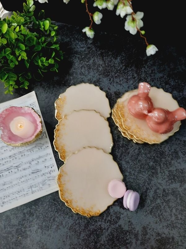 Light Blush - Oval Tray and 6 Resin Coasters