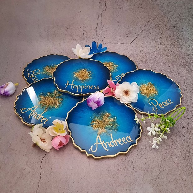 Electric Blue - Oval Tray and 6 Resin Coasters
