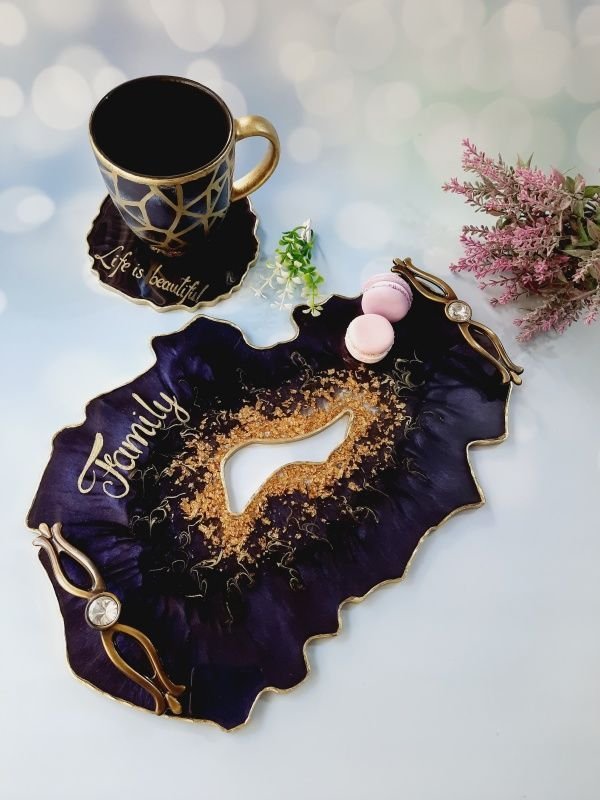 Dark Purple and Gold - Vanity Tray, Mug and Coaster