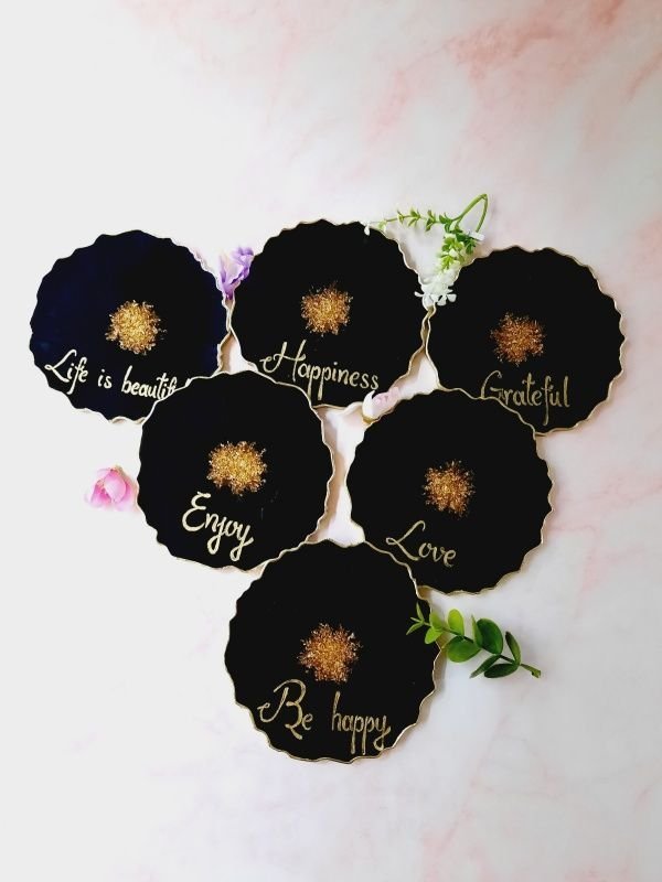 Black Gold Beauty - Vanity Tray and 6 Resin Coasters