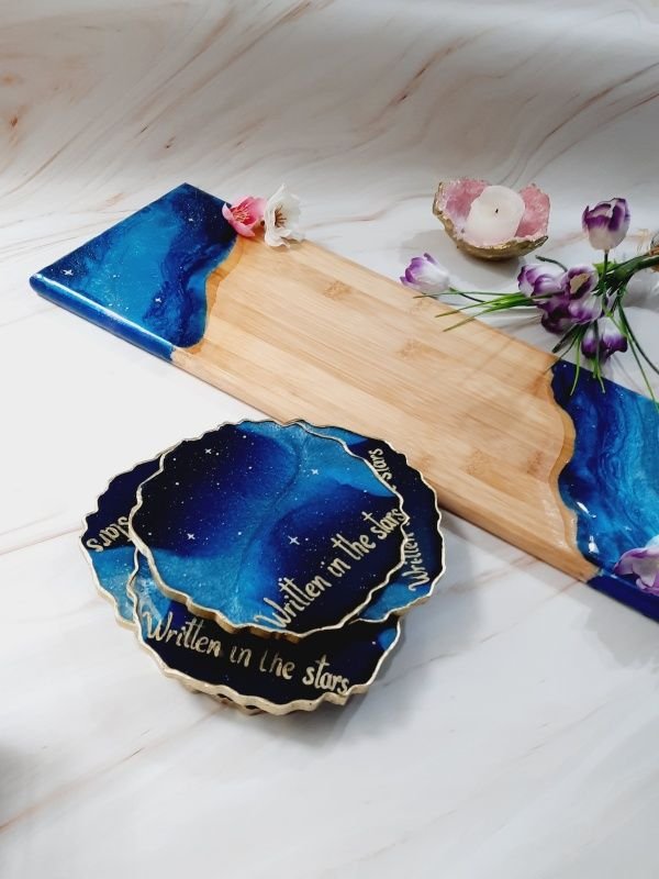 Written in the Stars - Cheeseboard and 6 Resin Coasters