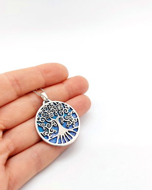 Colier Tree of Life din argint cu pigmenti