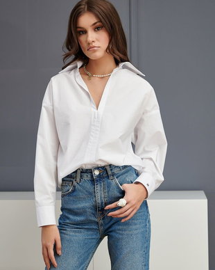 Camasa din bumbac organic Simplicity - Alb/Negru