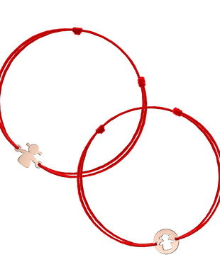 Brățări mamă-fiică cu șnur din mătase "Sweet Baby" si Fetiță, din aur roz