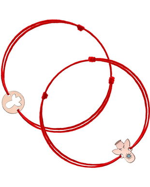 Brățări mamă-fiică cu șnur din mătase Inger cu diamant albastru din aur roz