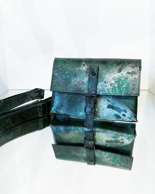 Borseta de piele pictata Silver Green